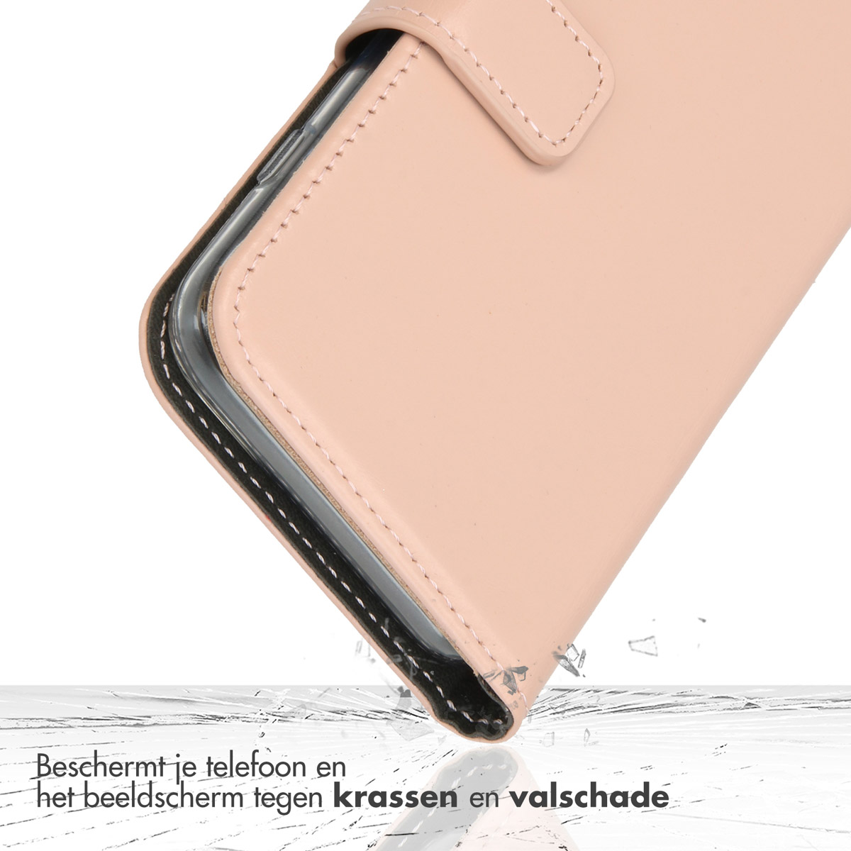 Selencia Echt Lederen Bookcase Apple iPhone 16 - Dusty Pink
