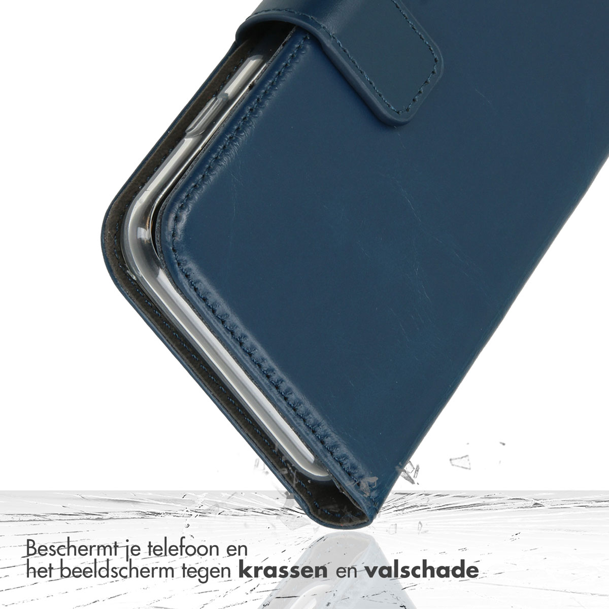 Selencia Echt Lederen Bookcase Apple iPhone 16 Plus - Blauw