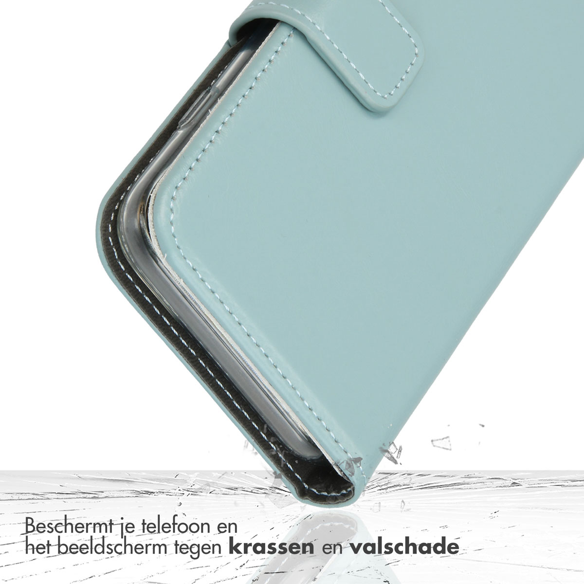 Selencia Echt Lederen Bookcase Apple iPhone 16 Plus - Air Blue