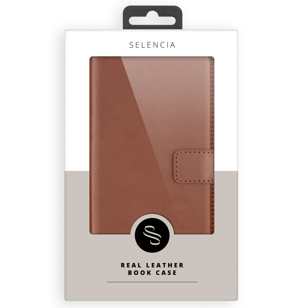 Selencia Echt Lederen Bookcase Apple iPhone 16 Pro - Lichtbruin