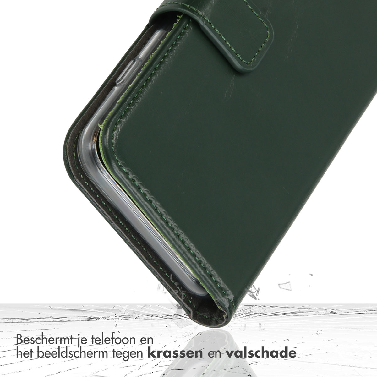 Selencia Echt Lederen Bookcase Apple iPhone 16 Pro - Groen