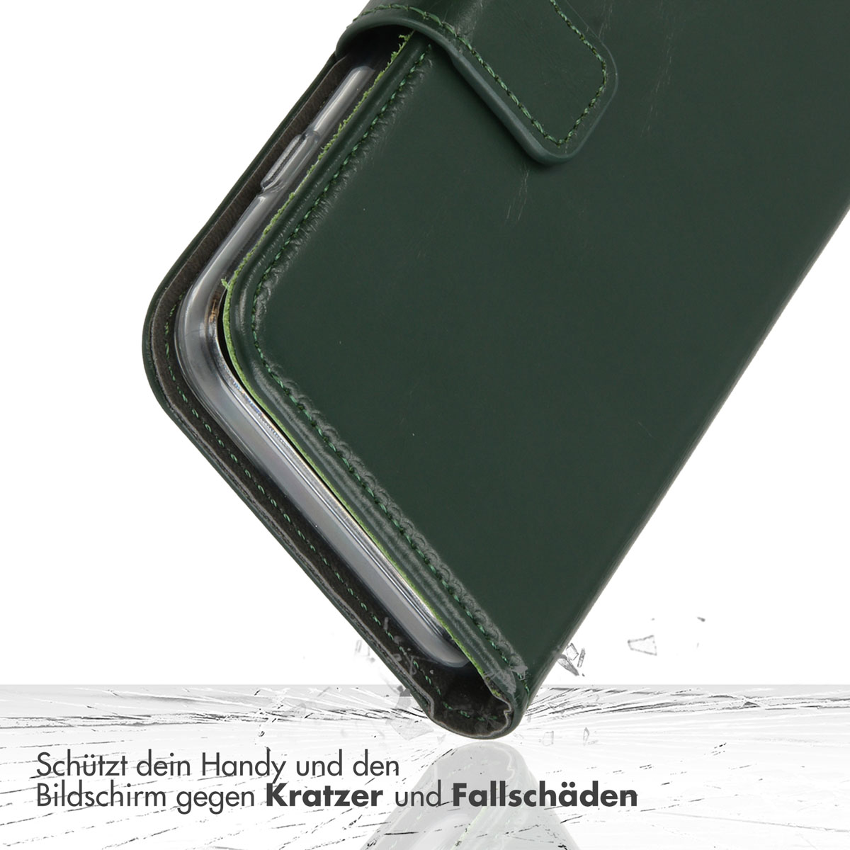 Selencia Echt Lederen Bookcase Apple iPhone 16 Pro - Groen
