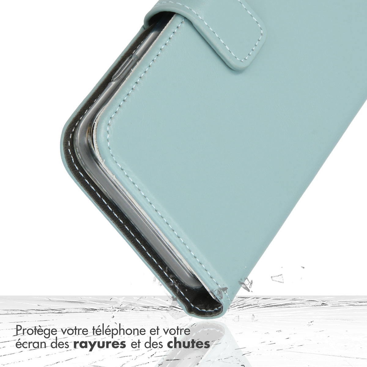 Selencia Echt Lederen Bookcase Apple iPhone 16 Pro - Air Blue