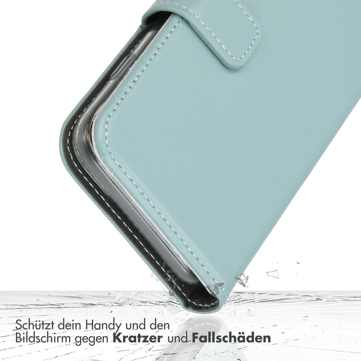 Selencia Echt Lederen Bookcase Apple iPhone 16 Pro - Air Blue