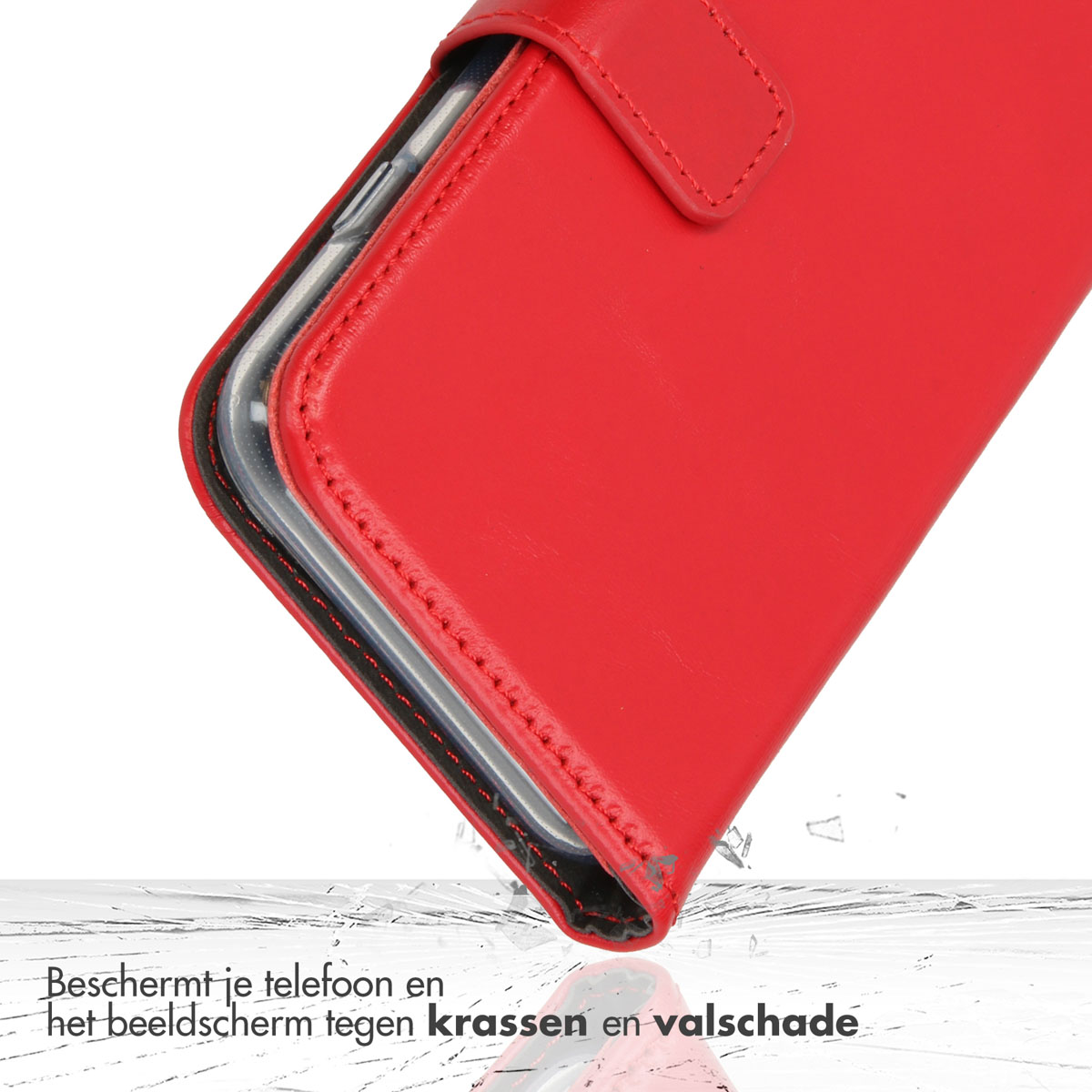 Selencia Echt Lederen Bookcase Apple iPhone 16 Pro - Rood