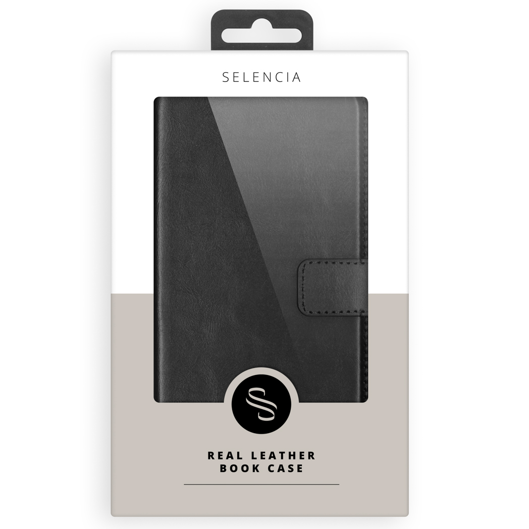 Selencia Echt Lederen Bookcase Apple iPhone 16 Pro - Zwart