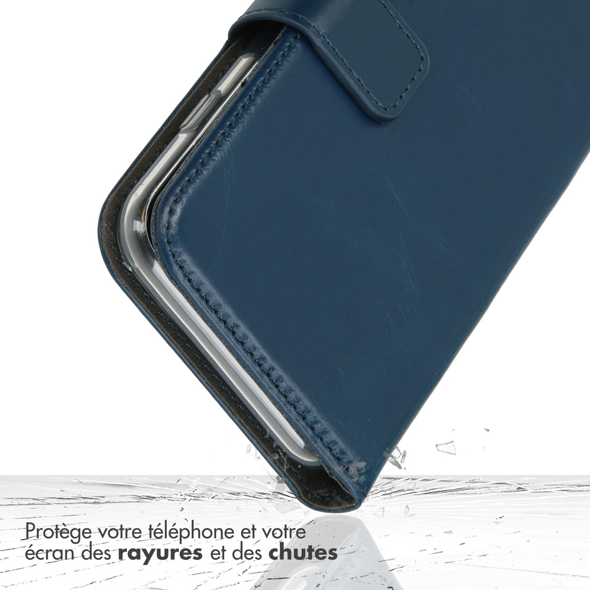 Selencia Echt Lederen Bookcase Apple iPhone 16 Pro Max - Blauw
