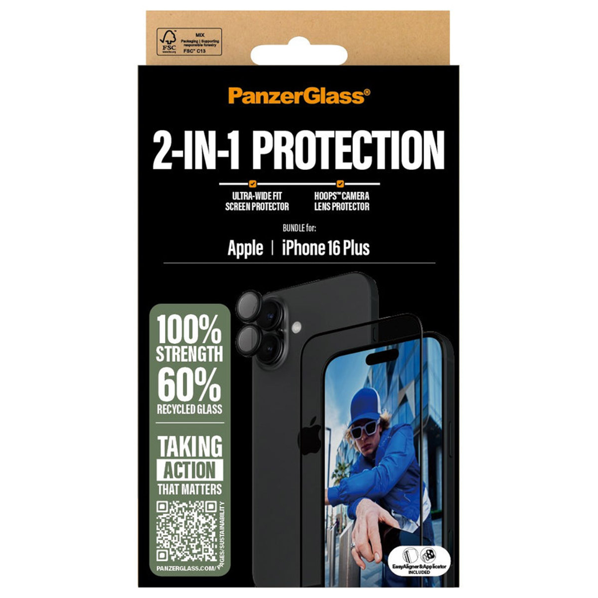 PanzerGlass 2 in 1 pack - Ultra-Wide Fit Anti-Bacterial Screenprotector incl. applicator + Camera Protector Apple iPhone 16 Plus