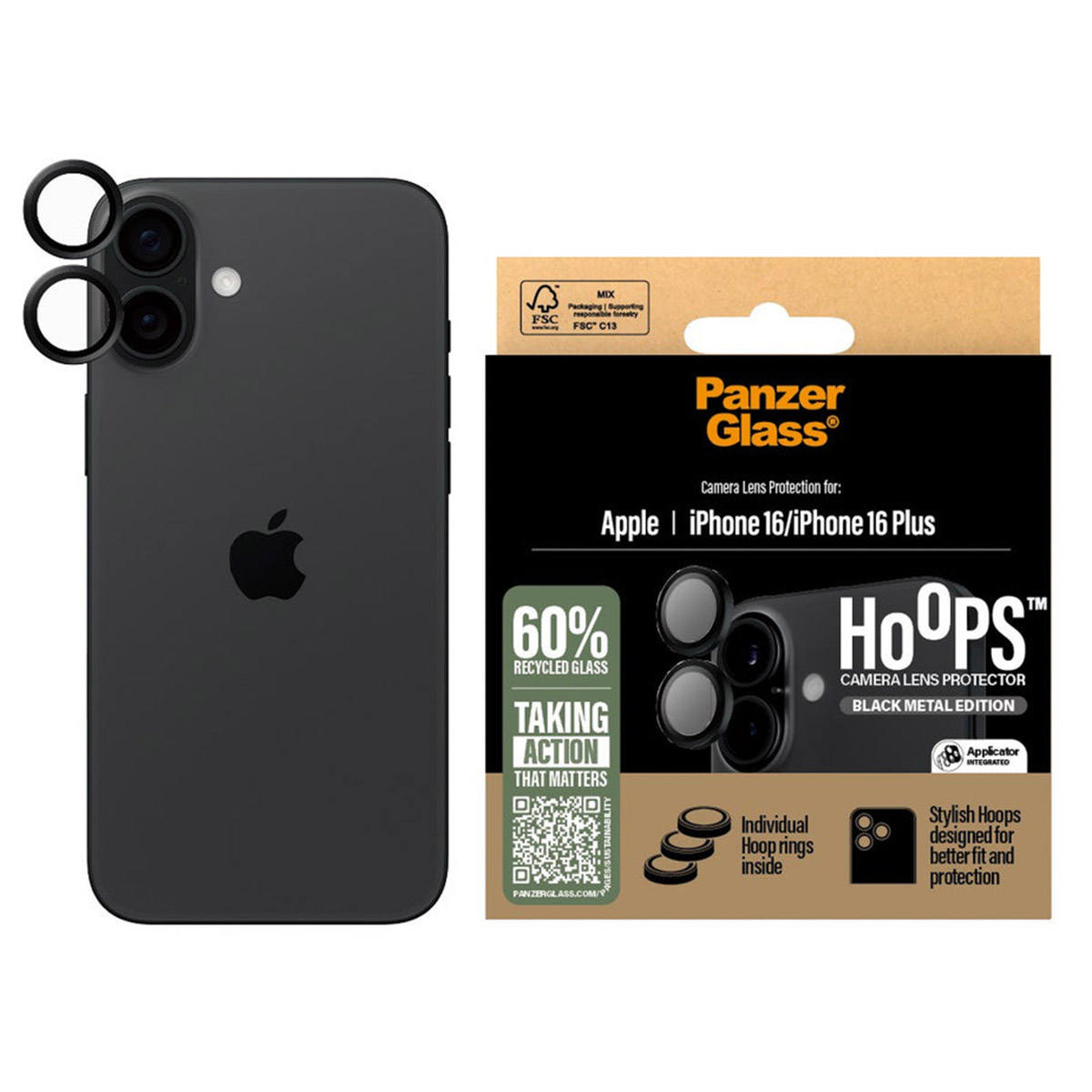 PanzerGlass Camera Protector Hoop Optic Rings Apple iPhone 16 / 16 Plus