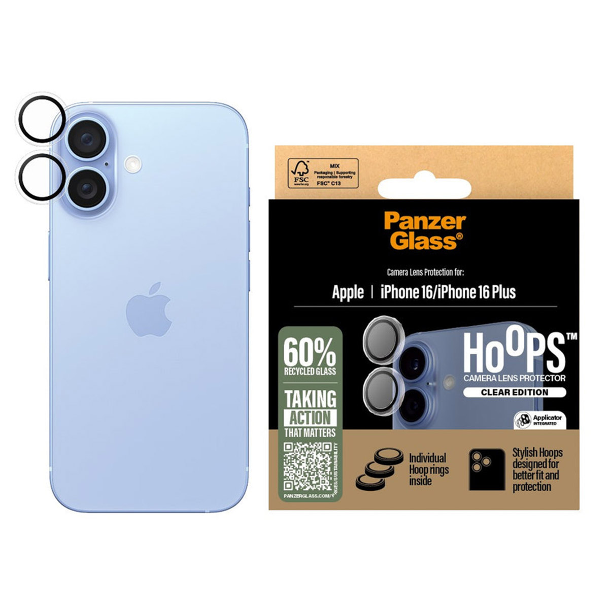 PanzerGlass Camera Protector Hoop Optic Rings Apple iPhone 16 / 16 Plus