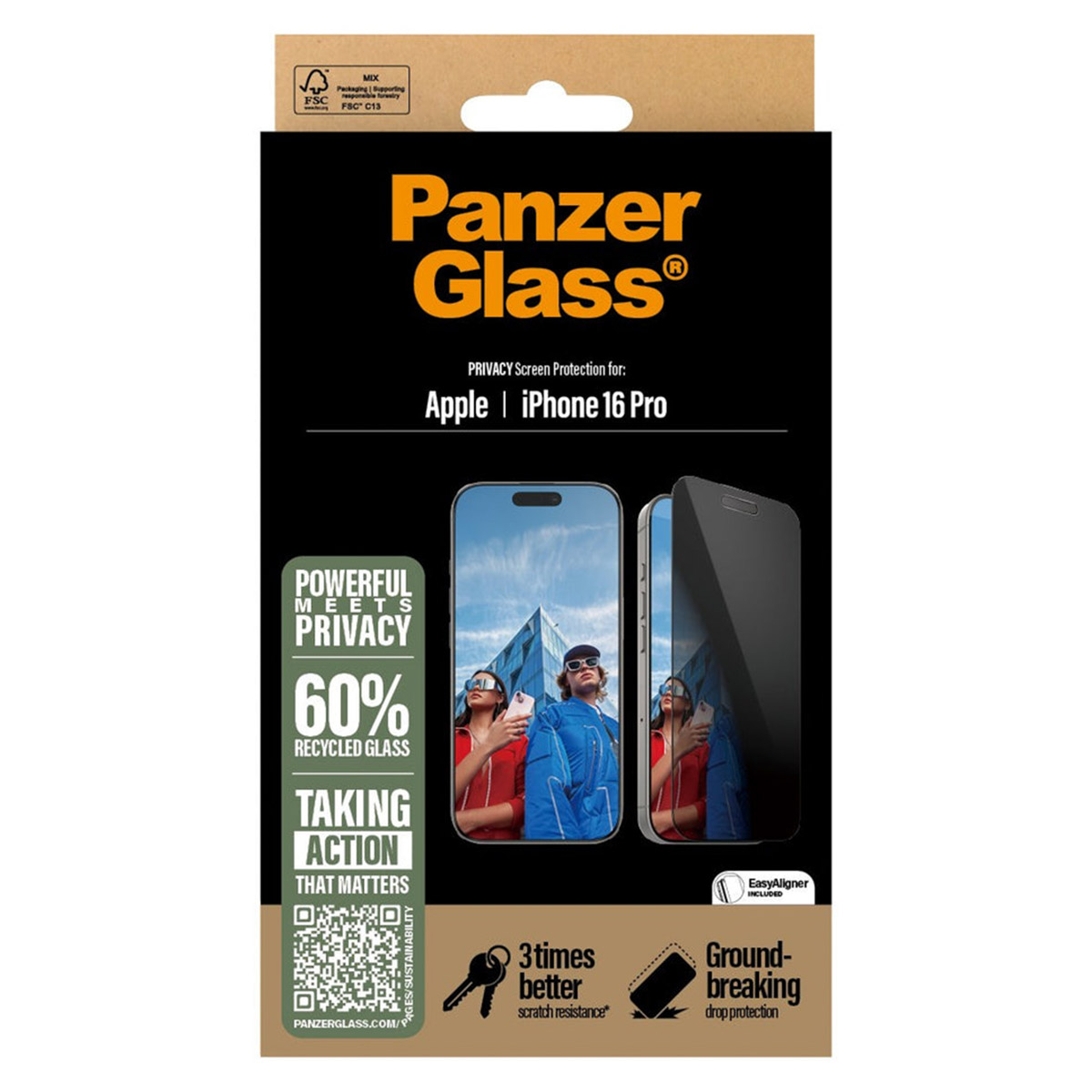 PanzerGlass Privacy Ultra-Wide Fit Anti-Bacterial Screenprotector incl. applicator Apple iPhone 16 Pro