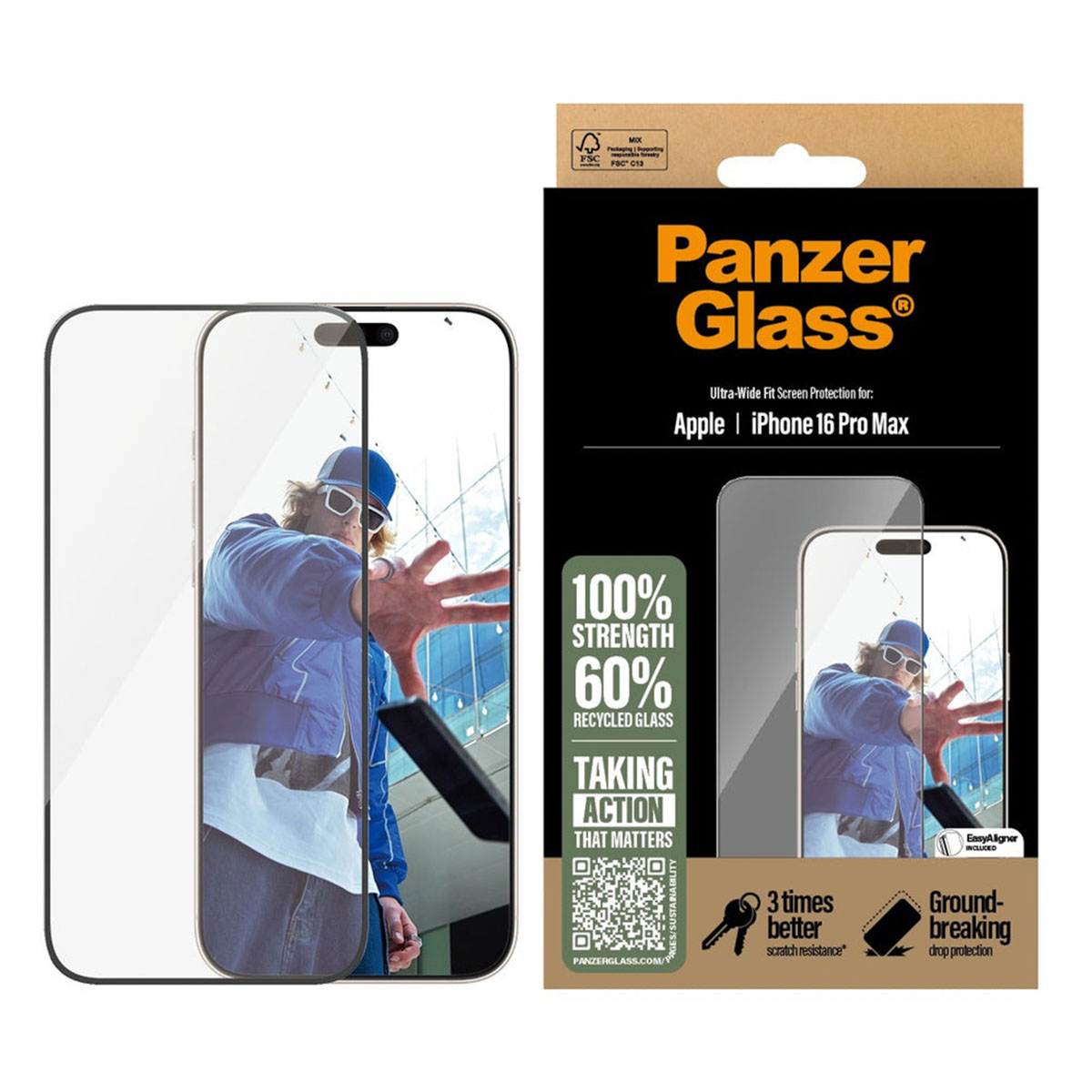 PanzerGlass Ultra-Wide Fit Anti-Bacterial Screenprotector Apple iPhone 16 Pro Max