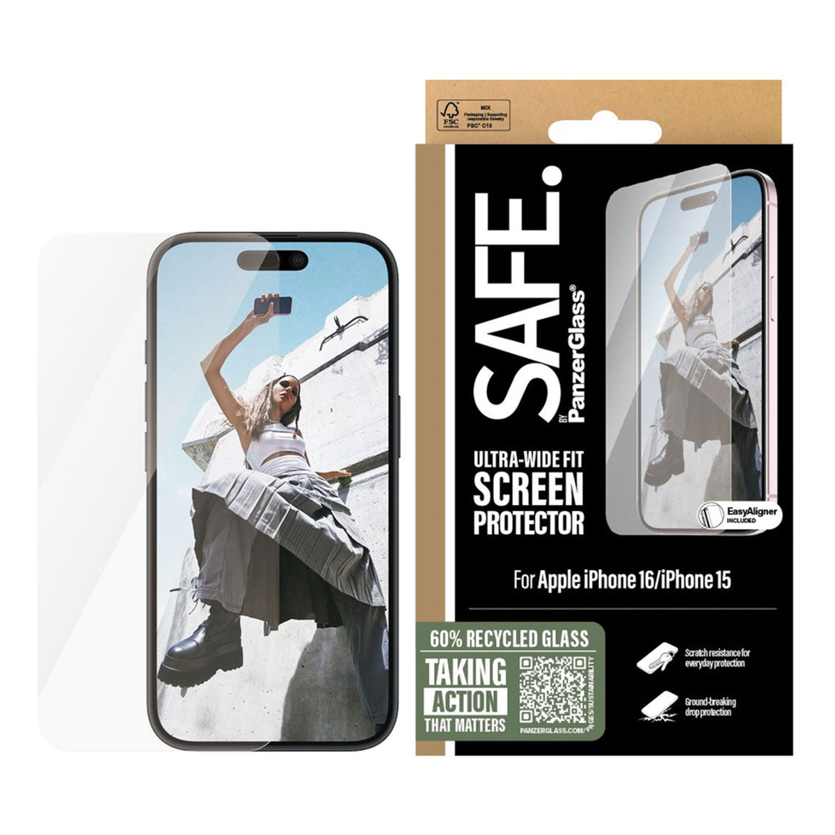SAFE by PanzerGlass Ultra-Wide Fit Screenprotector Apple iPhone 16