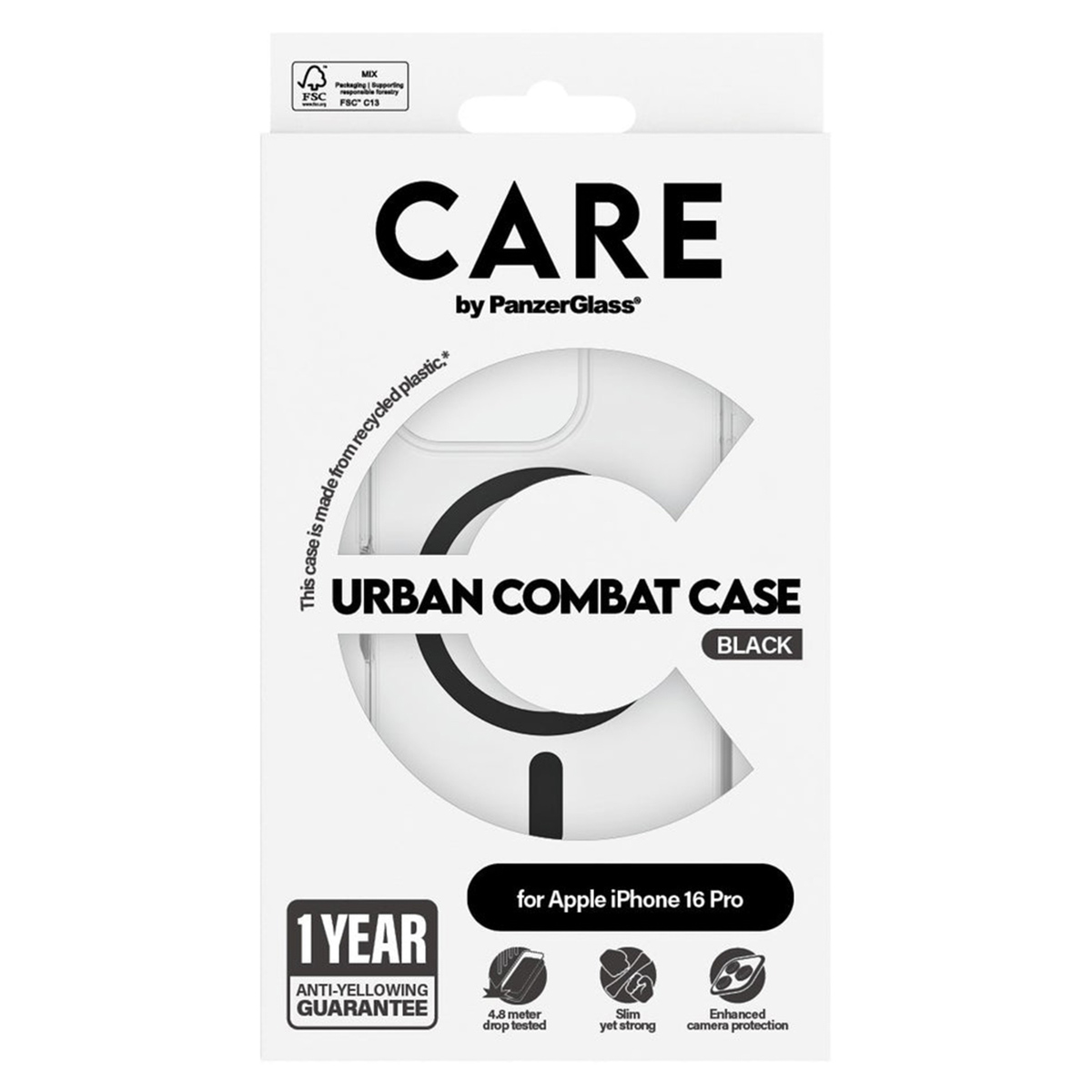 CARE by PanzerGlass Urban Combat Case MagSafe Apple iPhone 16 Pro - Transparant / Zwart