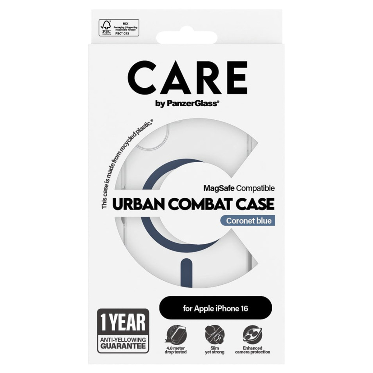 CARE by PanzerGlass Urban Combat Case MagSafe Apple iPhone 16 - Transparant / Blauw