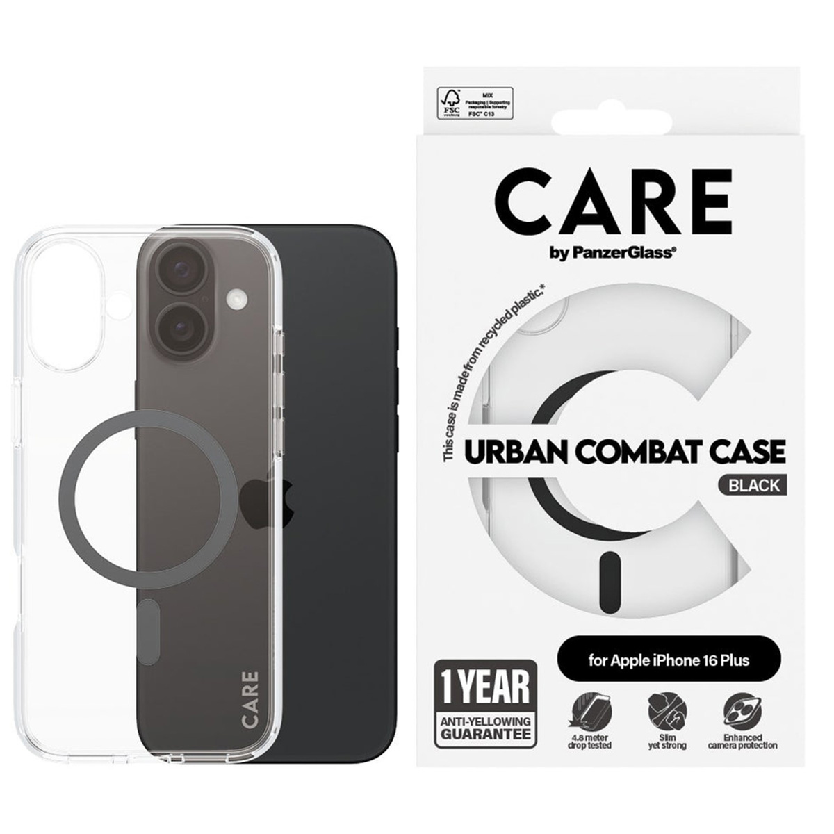 CARE by PanzerGlass Urban Combat Case MagSafe Apple iPhone 16 Plus- Transparant / Blauw