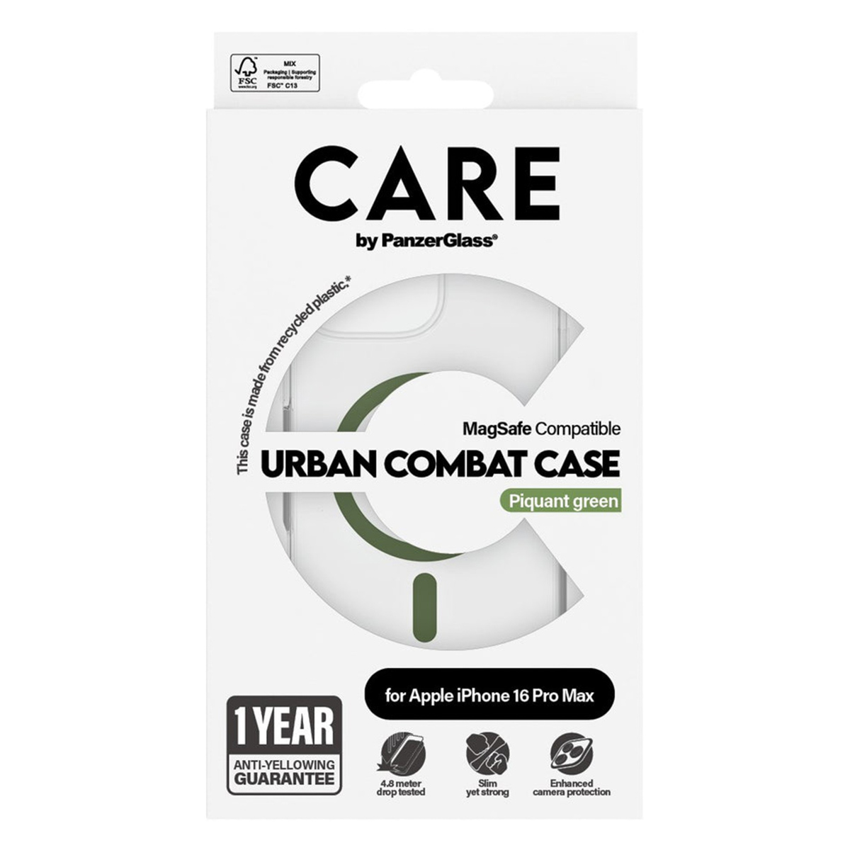 CARE by PanzerGlass Urban Combat Case MagSafe Apple iPhone 16 Pro Max - Transparant / Groen