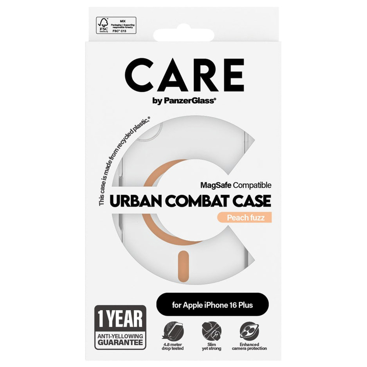 CARE by PanzerGlass Urban Combat Case MagSafe Apple iPhone 16 Plus - Transparant / Peach
