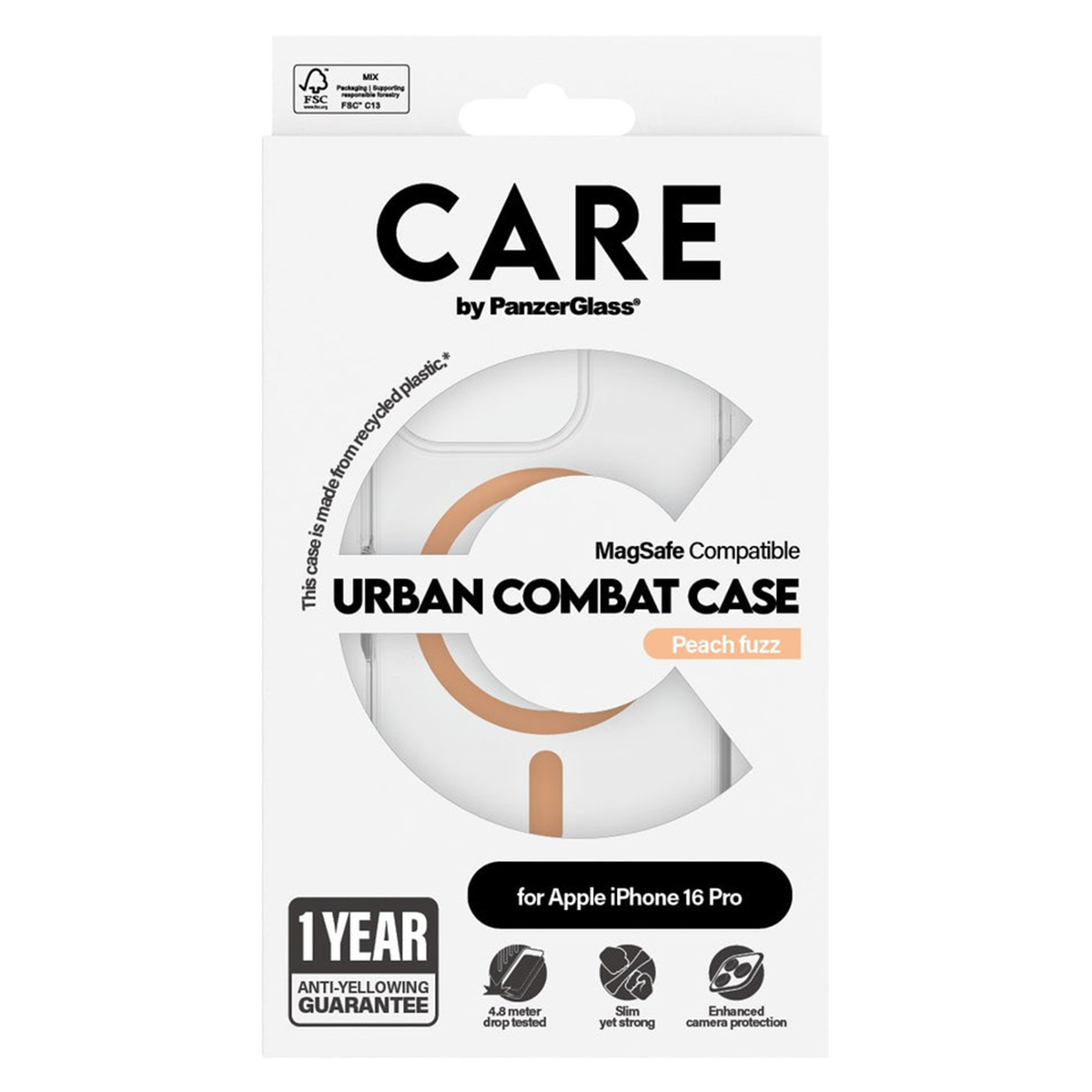 CARE by PanzerGlass Urban Combat Case MagSafe Apple iPhone 16 Pro - Transparant / Peach