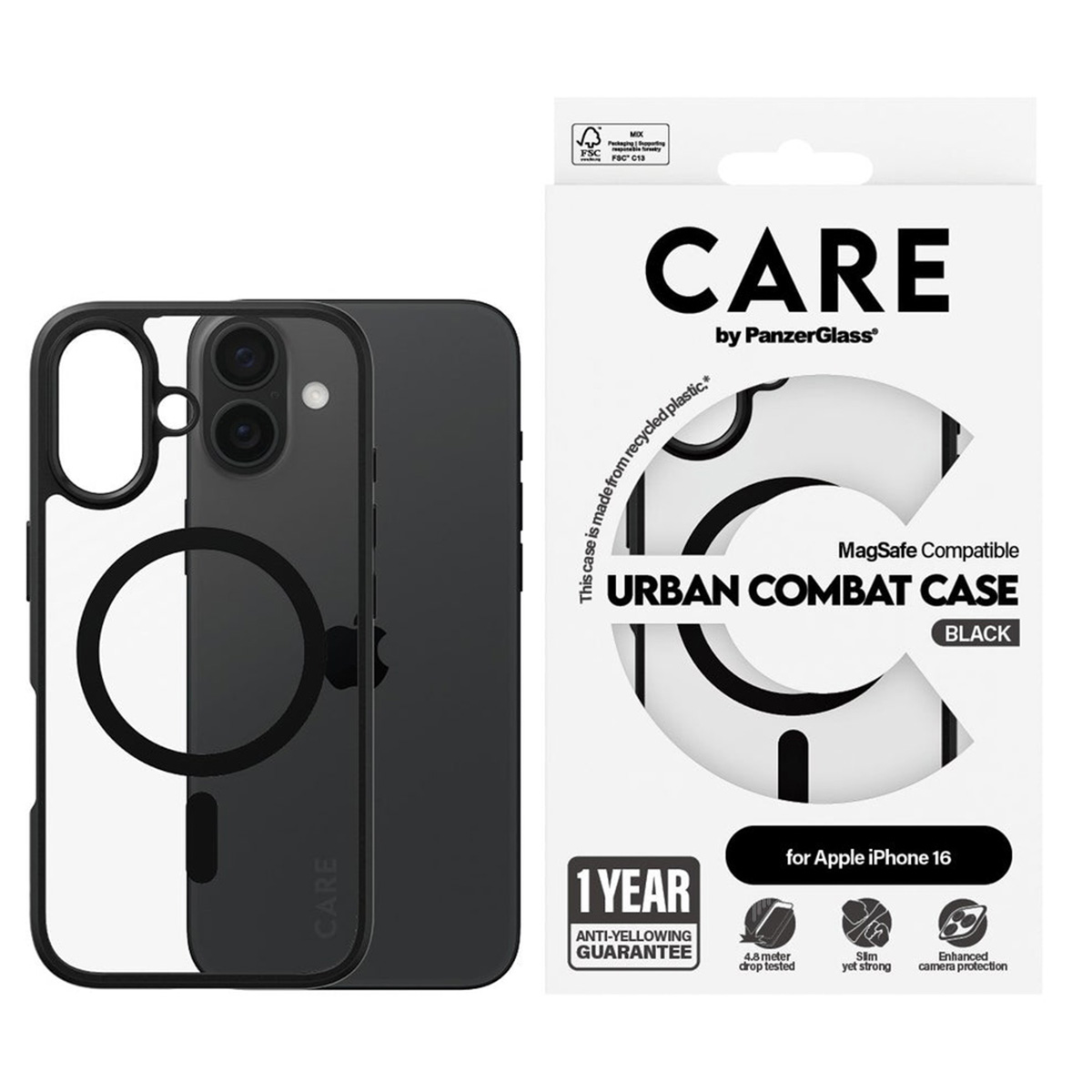 CARE by PanzerGlass Urban Combat Case MagSafe Apple iPhone 16 - Zwart