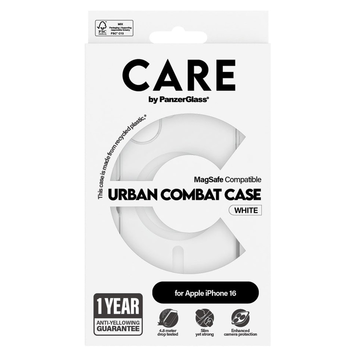 CARE by PanzerGlass Urban Combat Case MagSafe Apple iPhone 16 - Transparant / Wit