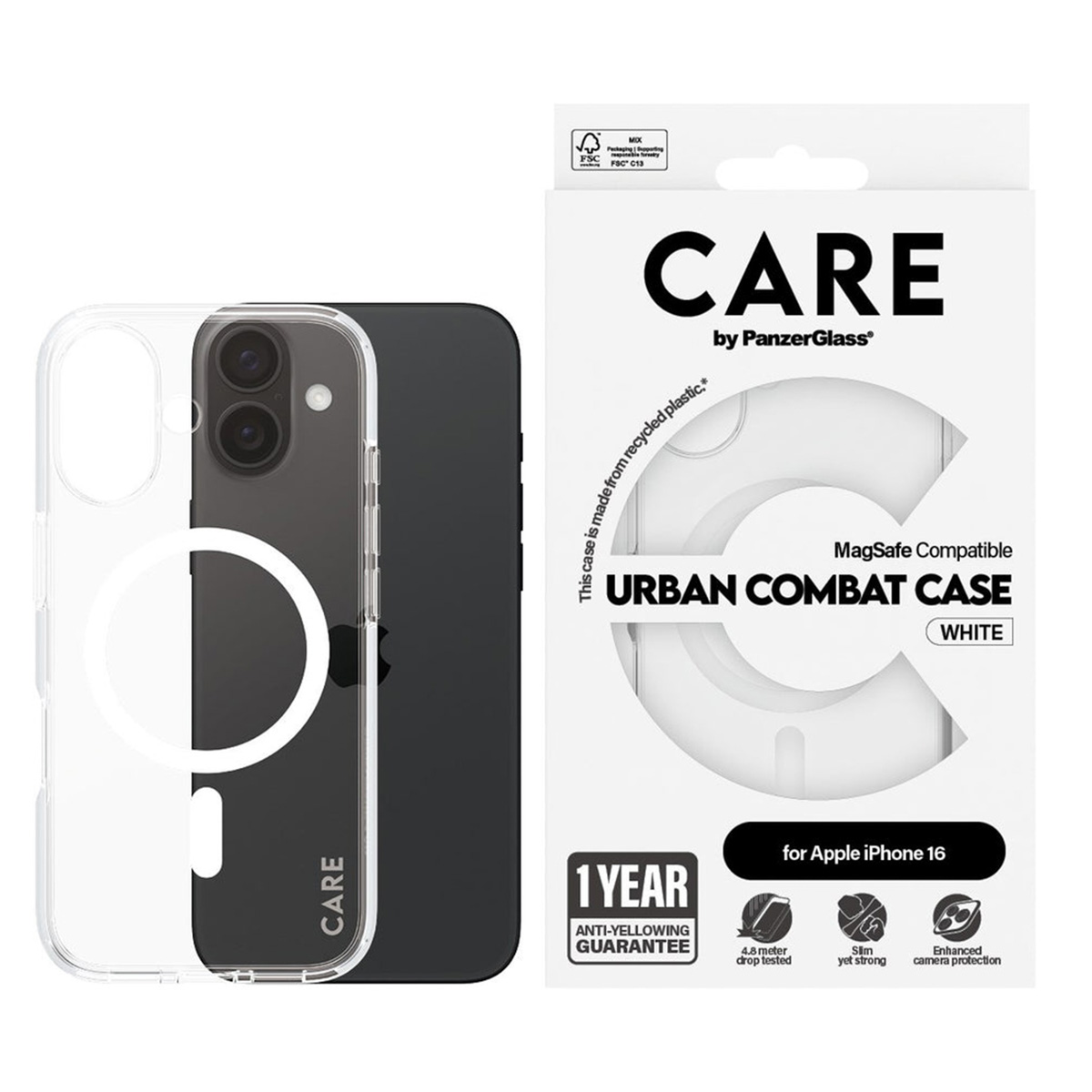 CARE by PanzerGlass Urban Combat Case MagSafe Apple iPhone 16 - Transparant / Wit