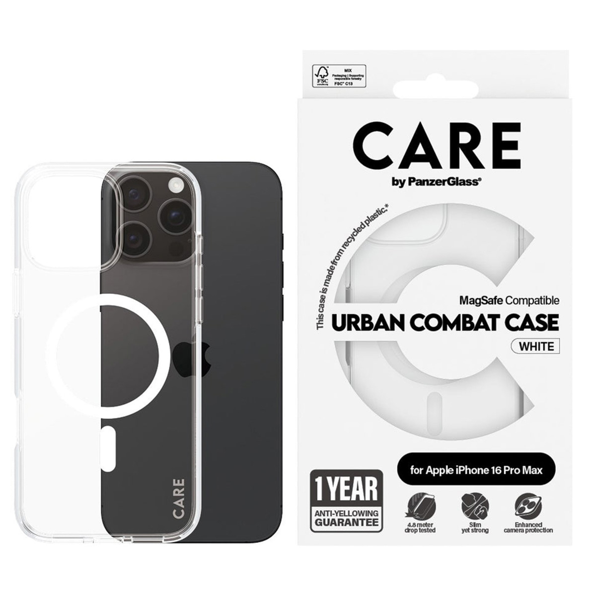 CARE by PanzerGlass Urban Combat Case MagSafe Apple iPhone 16 Pro Max - Transparant / Wit
