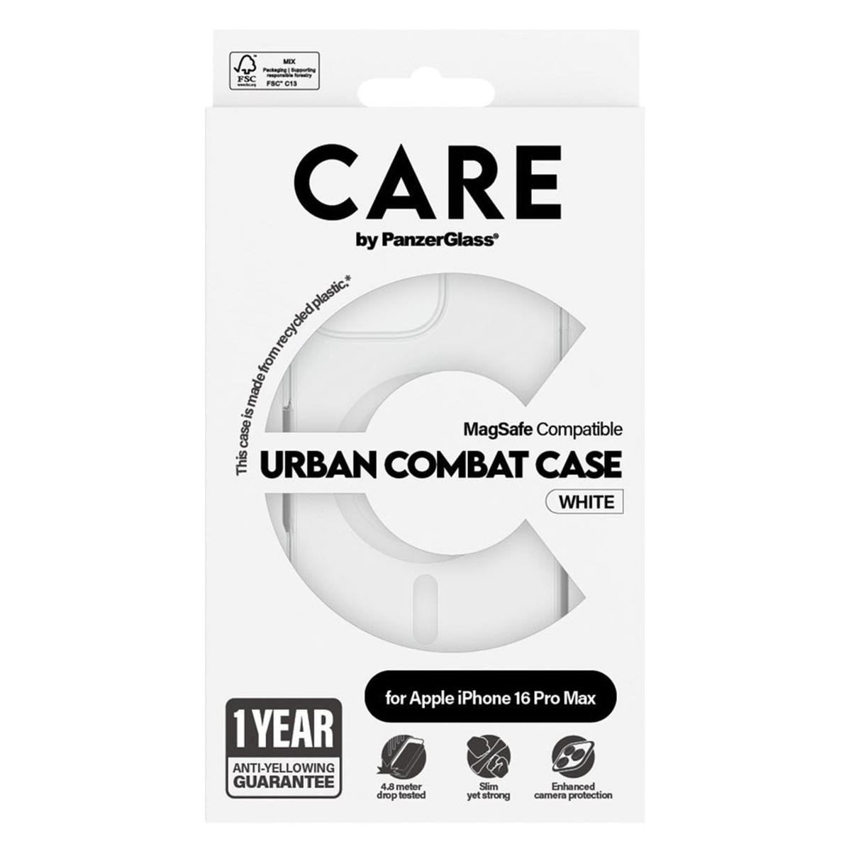 CARE by PanzerGlass Urban Combat Case MagSafe Apple iPhone 16 Pro Max - Transparant / Wit