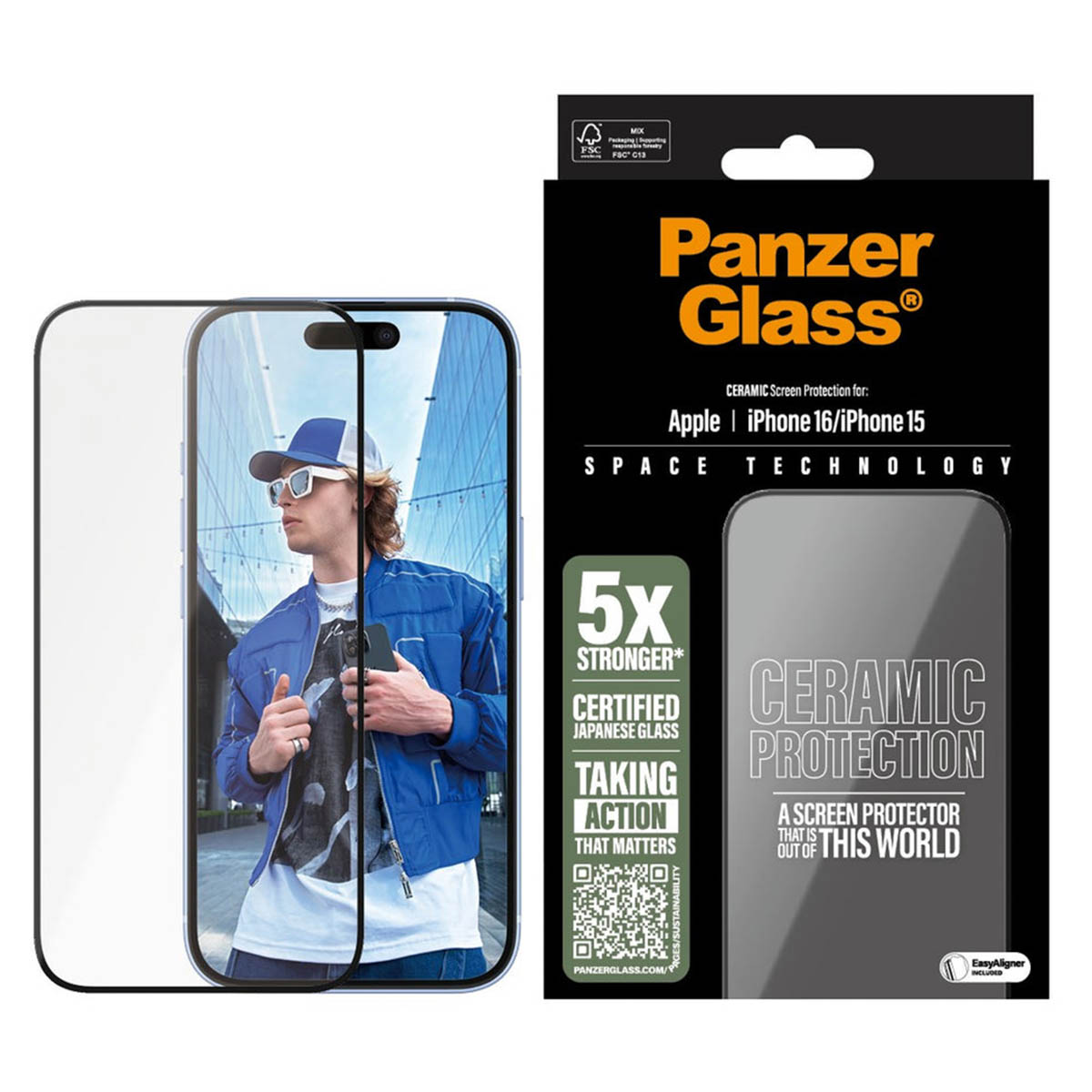 PanzerGlass Ceramic Screenprotector met applicator Apple iPhone 16