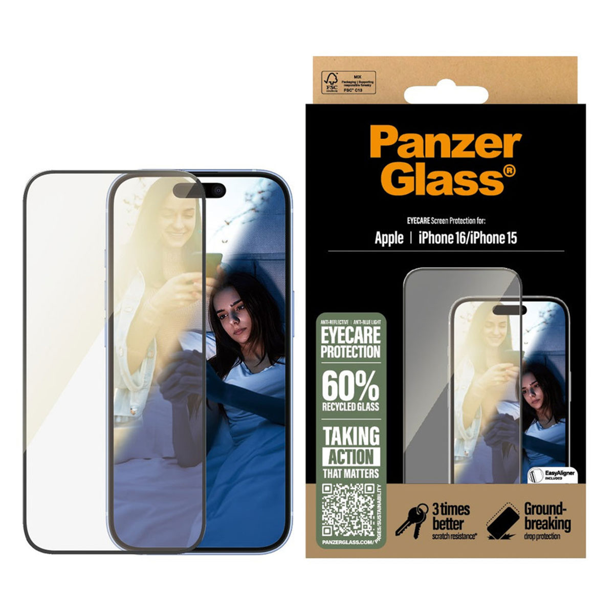 PanzerGlass EyeScreenprotector Ultra Wide Fit met applicator Apple iPhone 16