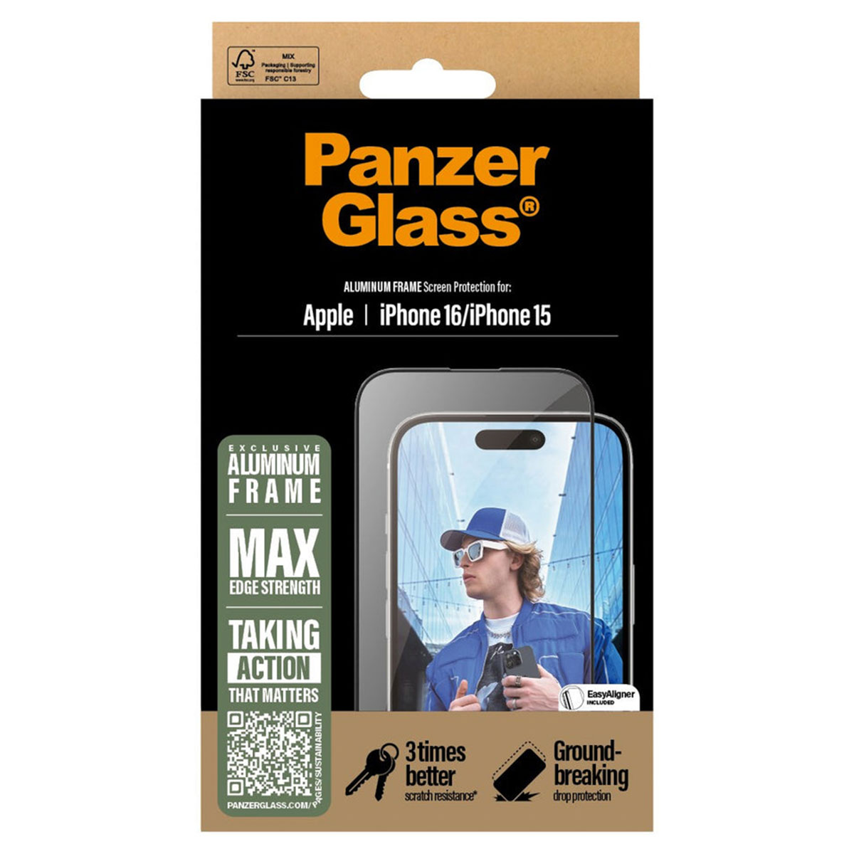 PanzerGlass Screenprotector Aluminium Frame Ultra Wide Fit met applicator Apple iPhone 16