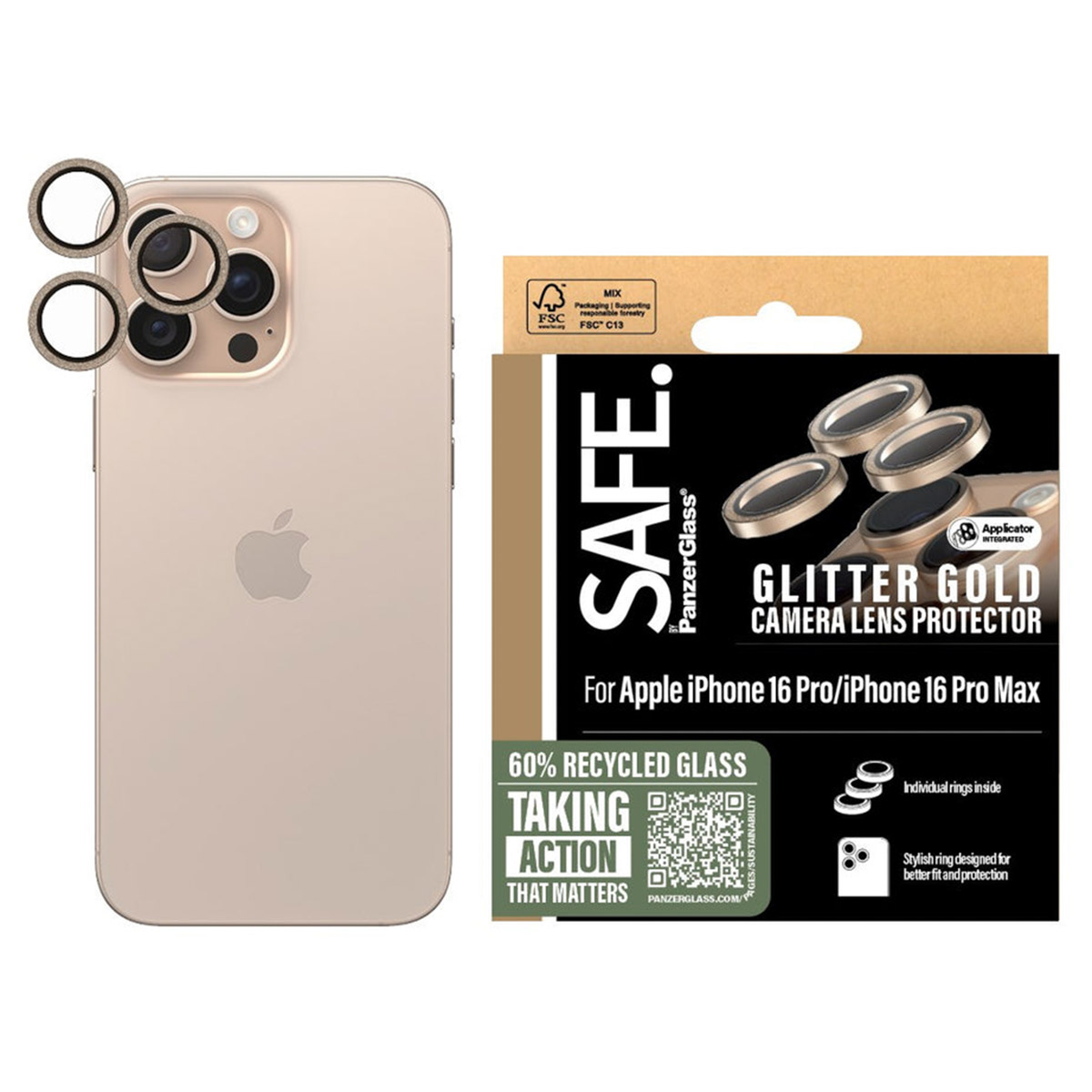 SAFE by PanzerGlass Camera Lens Protector Apple iPhone 16 Pro / 16 Pro Max - Glitter Gold