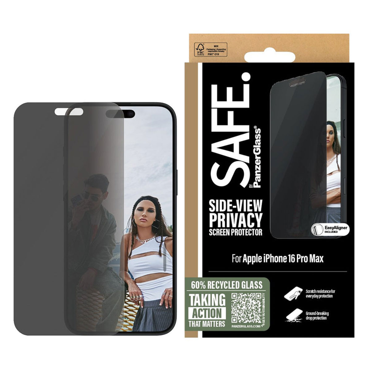 SAFE by PanzerGlass Privacy Screenprotector Ultra Wide Fit met applicator Apple iPhone 16 Pro Max