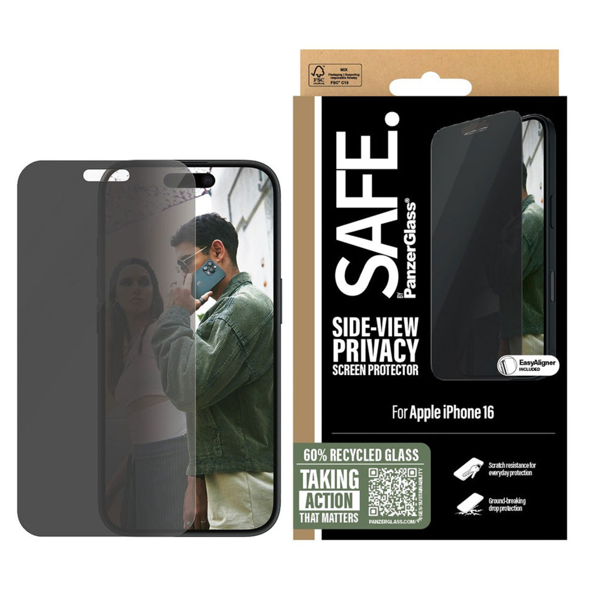 SAFE by PanzerGlass Privacy Screenprotector Ultra Wide Fit met applicator Apple iPhone 16