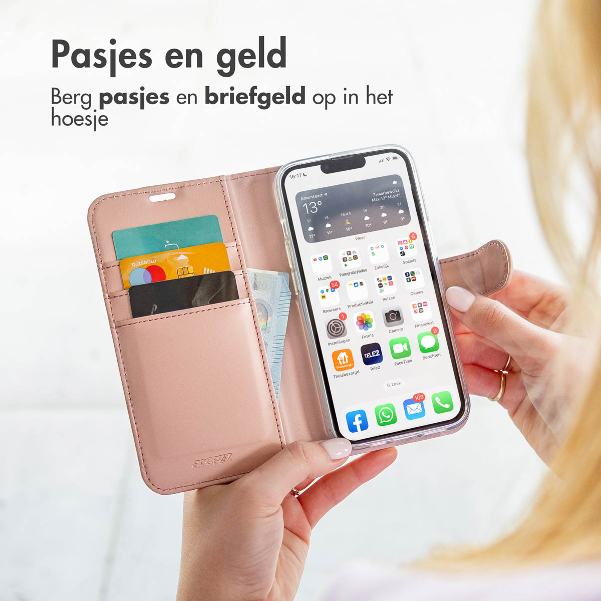 Accezz Wallet Softcase Bookcase Apple iPhone 13 Pro - Rosé Goud
