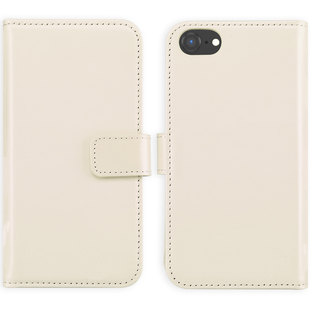 Selencia Echt Lederen Bookcase Apple iPhone SE (2022 / 2020) / 8 / 7 / 6(s) - Greige