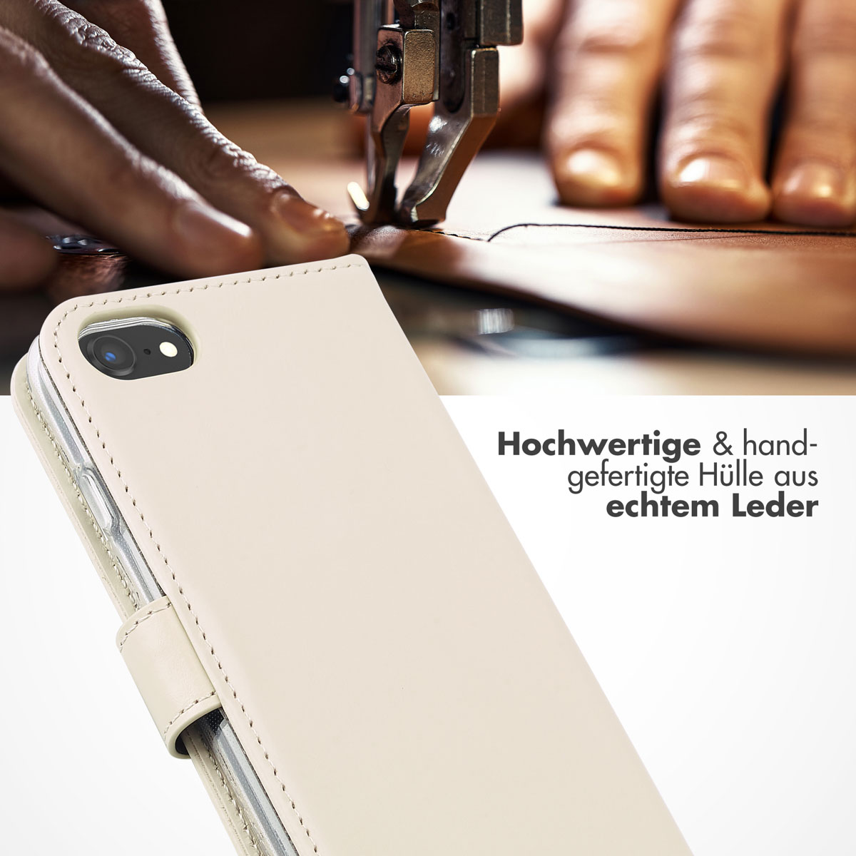 Selencia Echt Lederen Bookcase Apple iPhone SE (2022 / 2020) / 8 / 7 / 6(s) - Greige