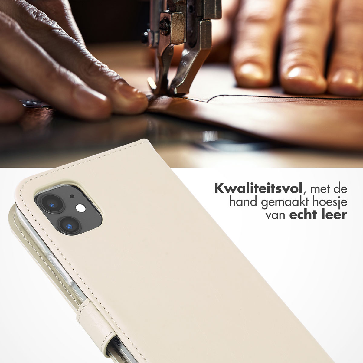 Selencia Echt Lederen Bookcase Apple iPhone 11 - Greige