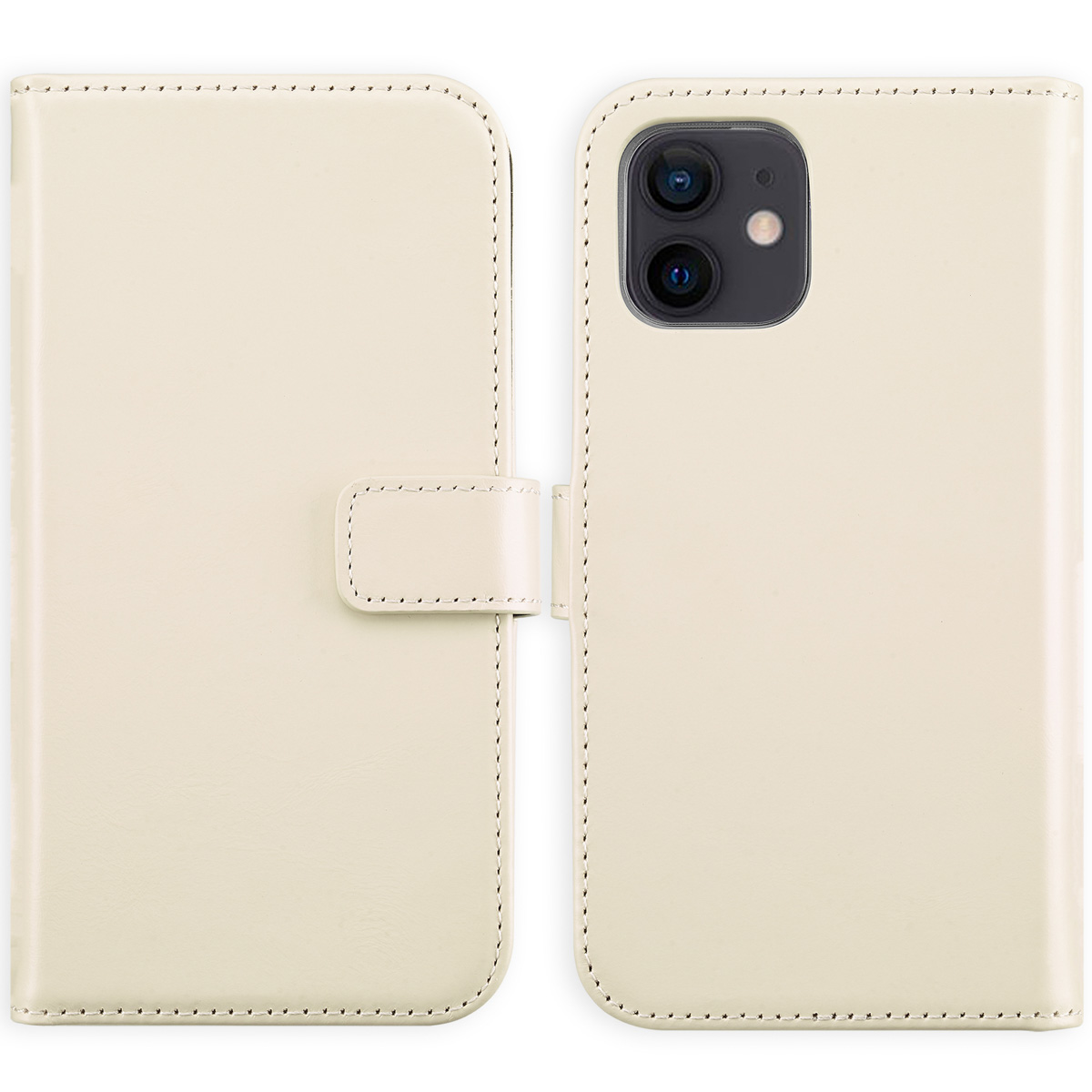 Selencia Echt Lederen Bookcase Apple iPhone 12 (Pro) - Greige