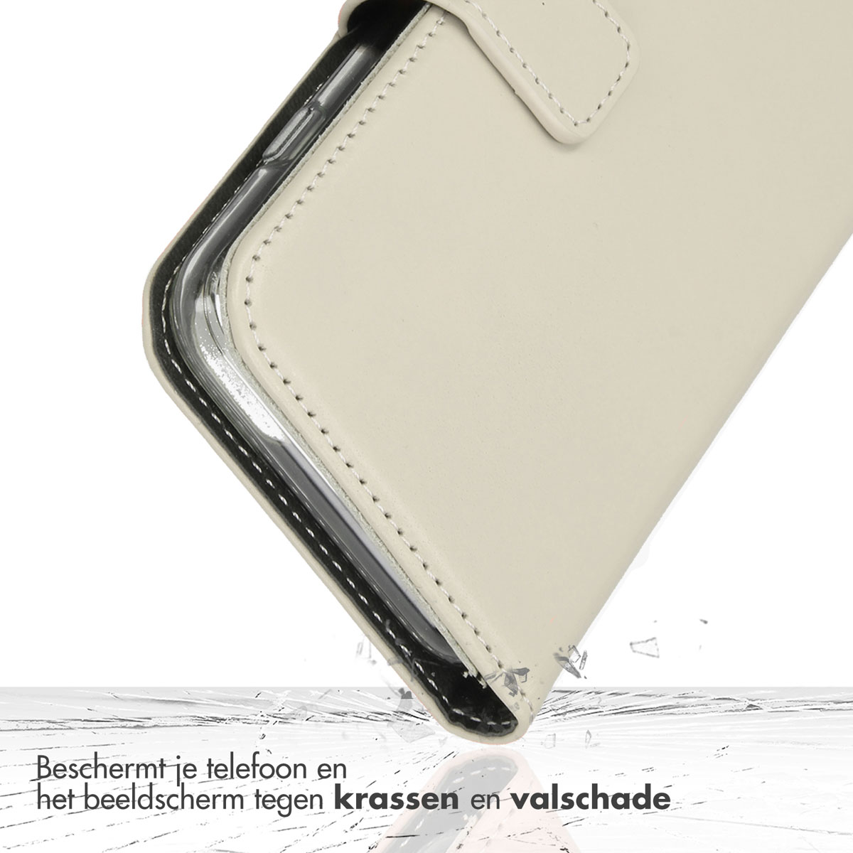 Selencia Echt Lederen Bookcase Apple iPhone 12 (Pro) - Greige