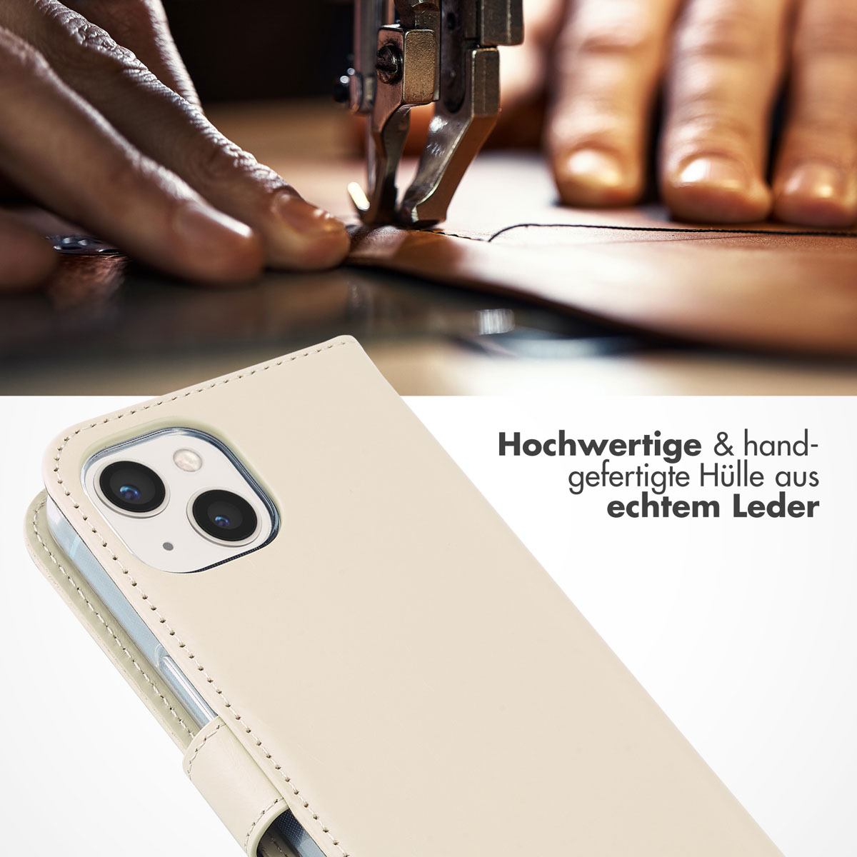 Selencia Echt Lederen Bookcase Apple iPhone 13 - Greige