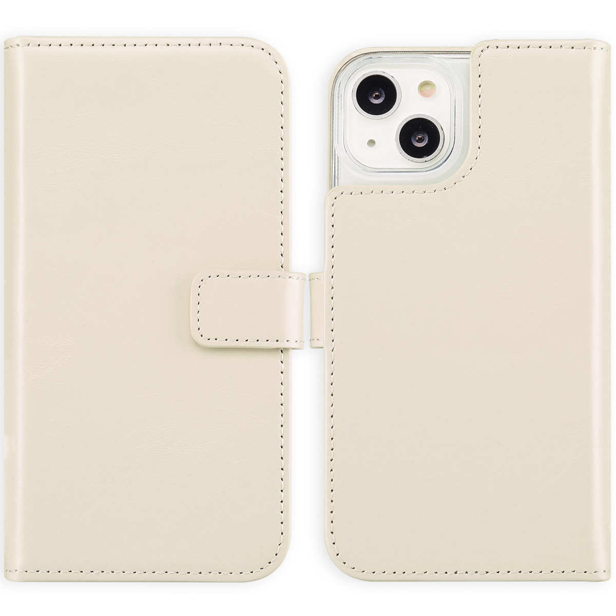 Selencia Echt Lederen Bookcase Apple iPhone 14 - Greige