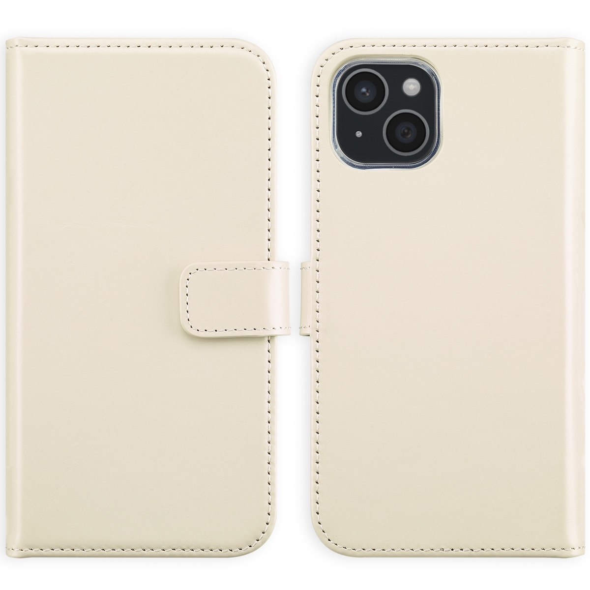 Selencia Echt Lederen Bookcase Apple iPhone 15 - Greige