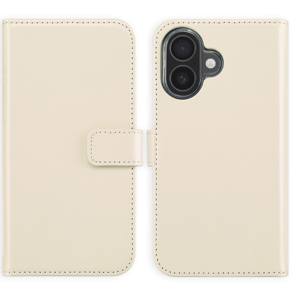 Selencia Echt Lederen Bookcase Apple iPhone 16 - Greige