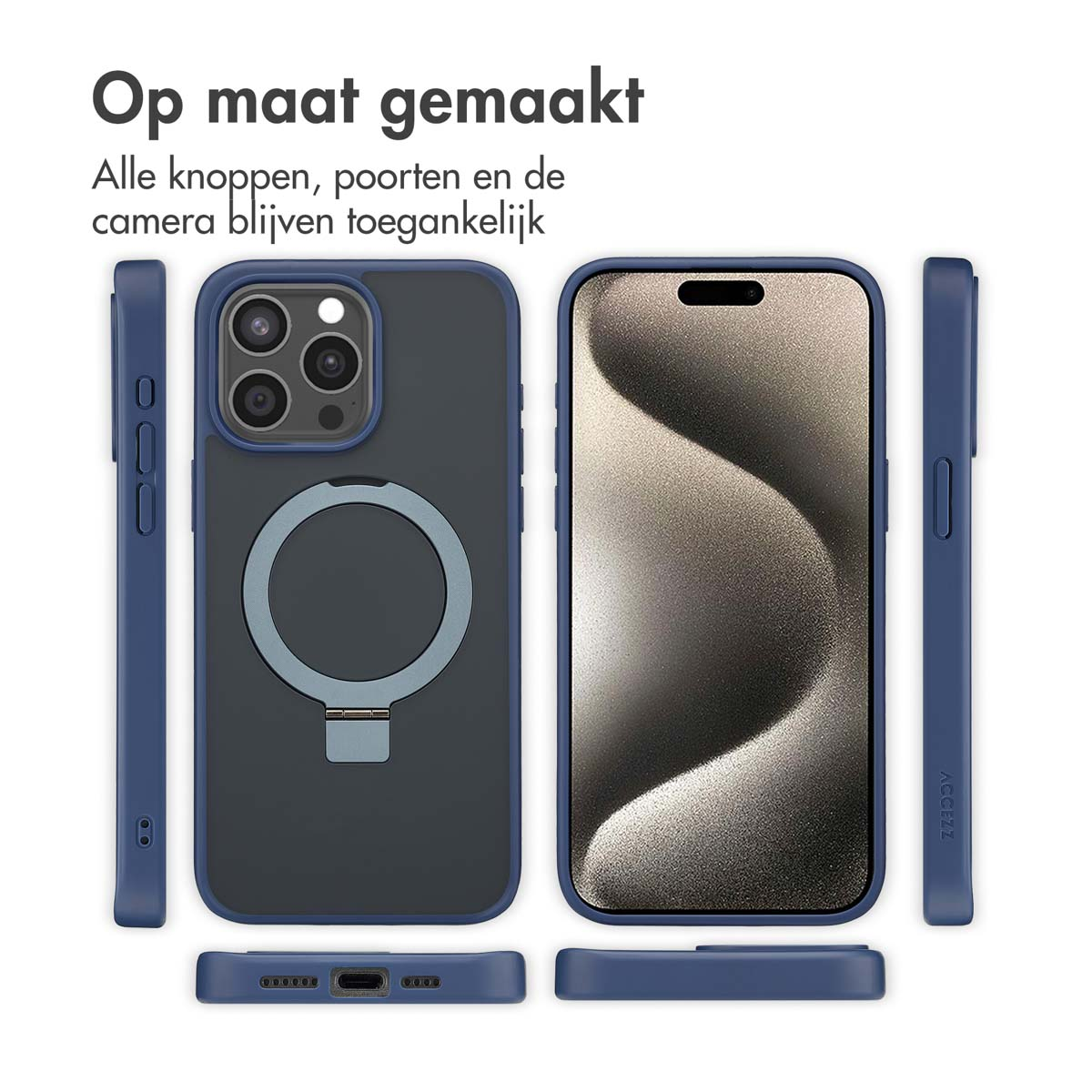 Accezz Ring Stand Backcover met MagSafe Apple iPhone 15 Pro Max - Blue