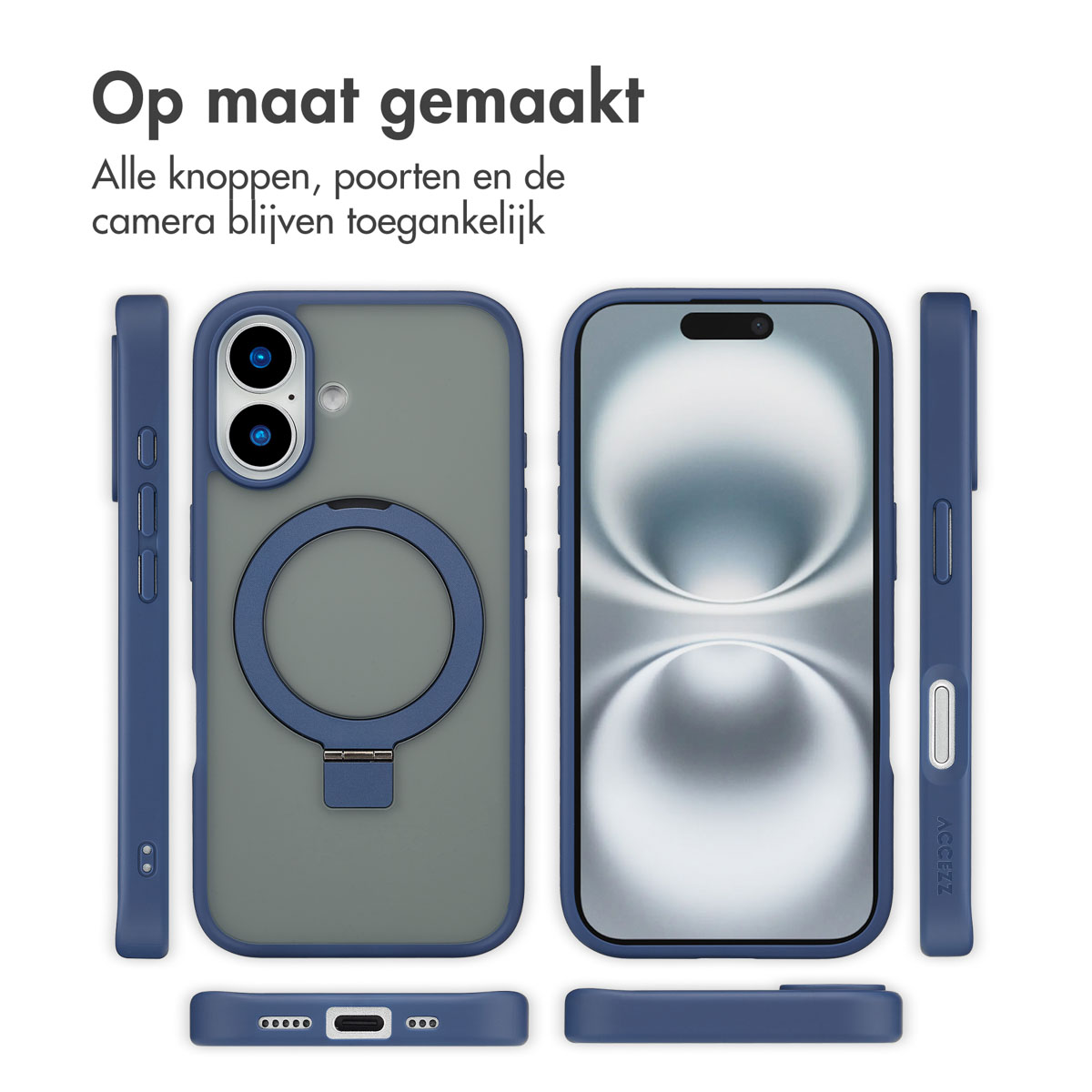 Accezz Ring Stand Backcover met MagSafe Apple iPhone 16 - Blue