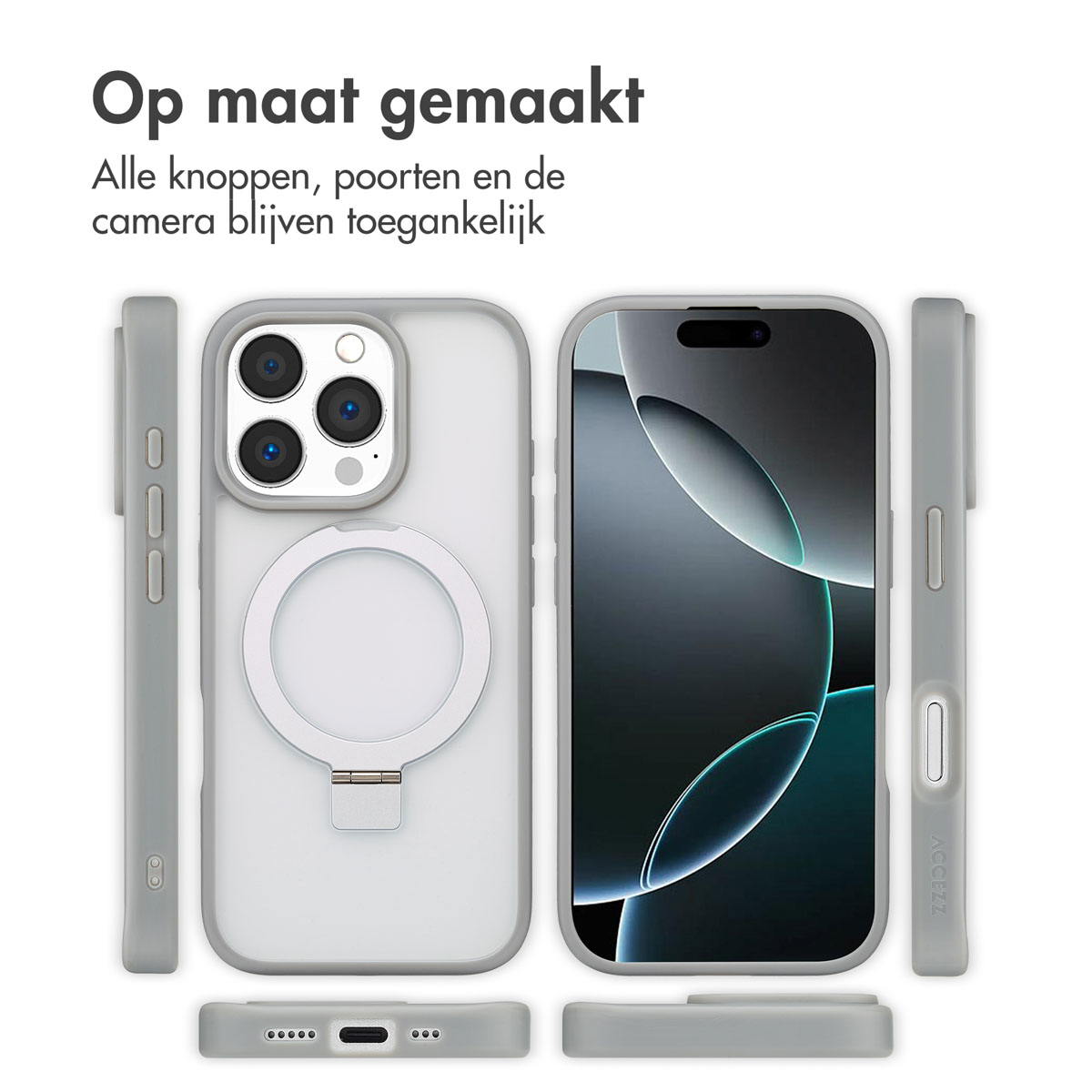 Accezz Ring Stand Backcover met MagSafe Apple iPhone 16 Pro - Grey