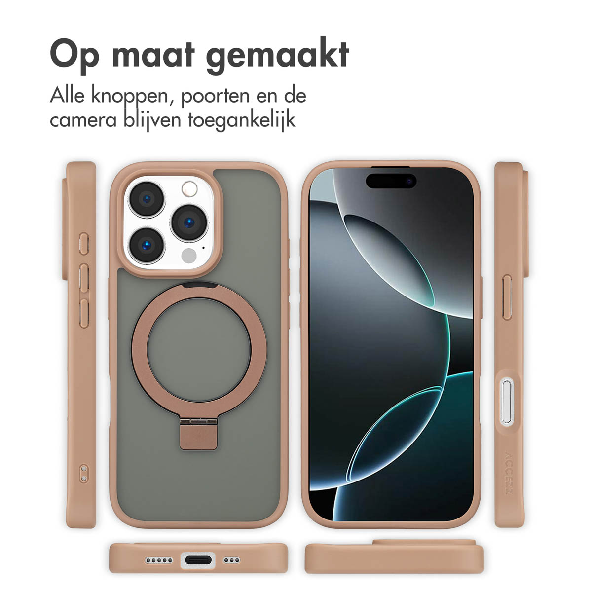 Accezz Ring Stand Backcover met MagSafe Apple iPhone 16 Pro - Brown
