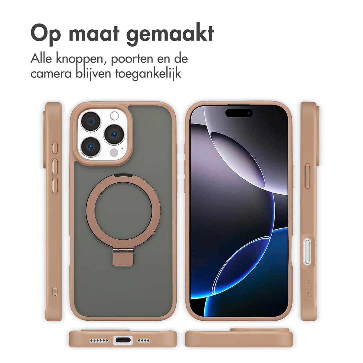 Accezz Ring Stand Backcover met MagSafe Apple iPhone 16 Pro Max - Brown