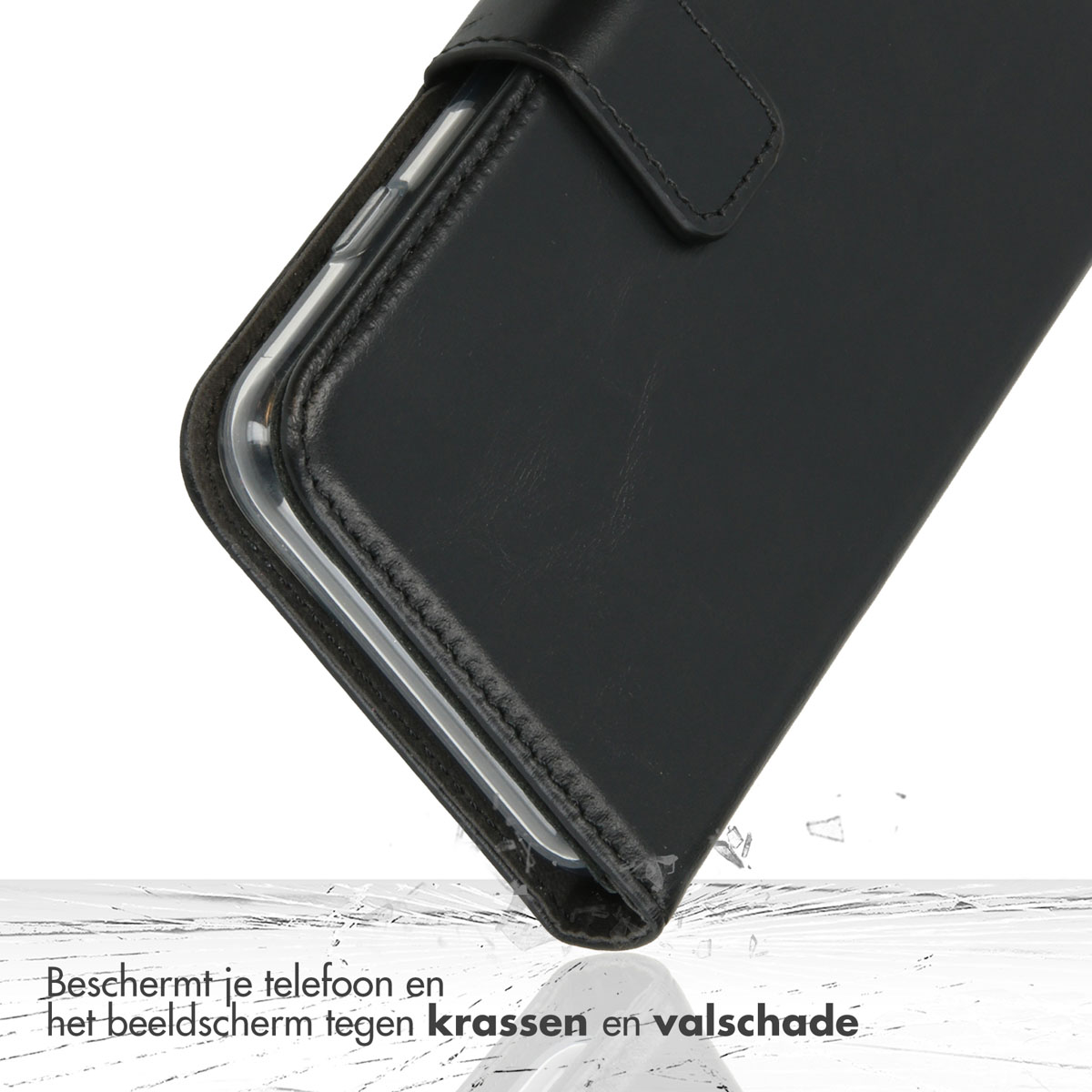Selencia Echt Lederen Bookcase Apple iPhone 16e - Zwart